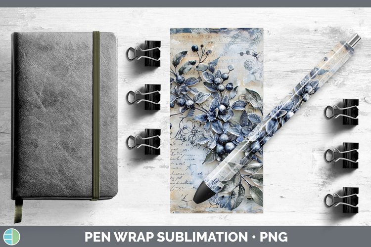 GorgeousVintage Blue Christmas Pen Wrap design.