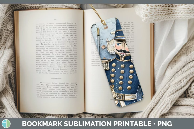 Vintage Blue Christmas Nutcracker Bookmark Sublimation Print