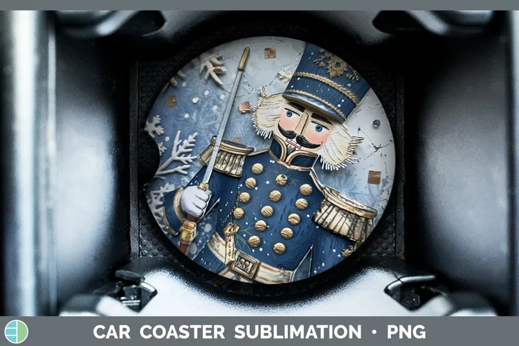 Vintage Blue Christmas Nutcracker Car Coaster Sublimation D