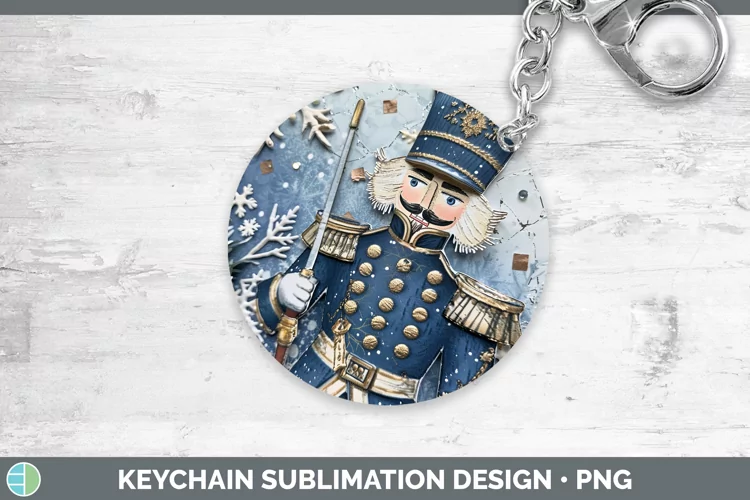 Vintage Blue Christmas Nutcracker Keychain Sublimation Keyri