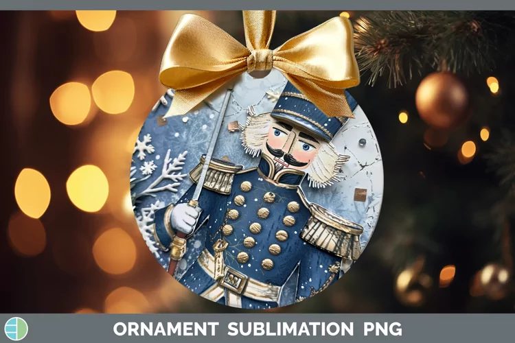 Vintage Blue Christmas Nutcracker Ornament Sublimation Baubl