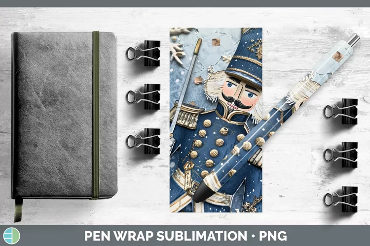Vintage Blue Christmas Nutcracker Pen Wrap Sublimation Pen D