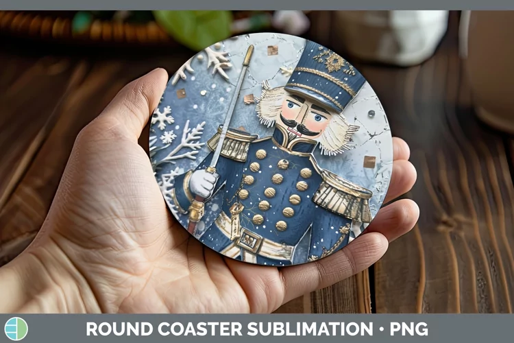 Vintage Blue Christmas Nutcracker Round Coaster Sublimation