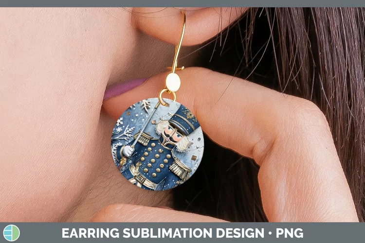 Vintage Blue Christmas Nutcracker Round Earrings Sublimation