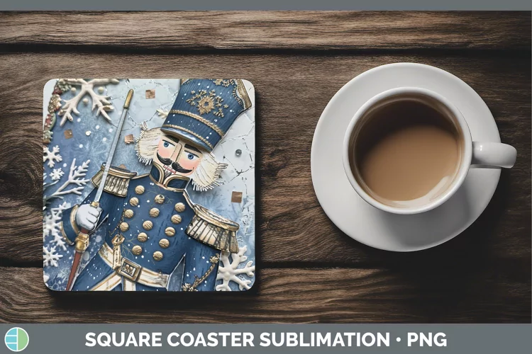 Vintage Blue Christmas Nutcracker Square Coaster Sublimation