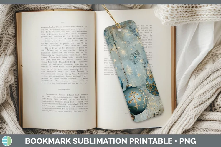 Vintage Blue Christmas Ornaments Bookmark Sublimation Printa