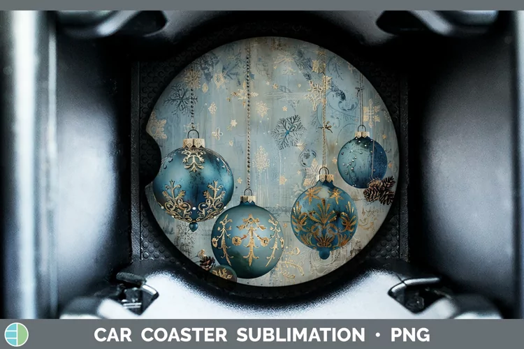 Vintage Blue Christmas Ornaments Car Coaster Sublimation De