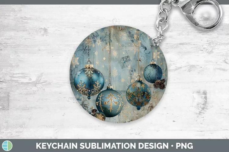Vintage Blue Christmas Ornaments Keychain Sublimation Keyrin