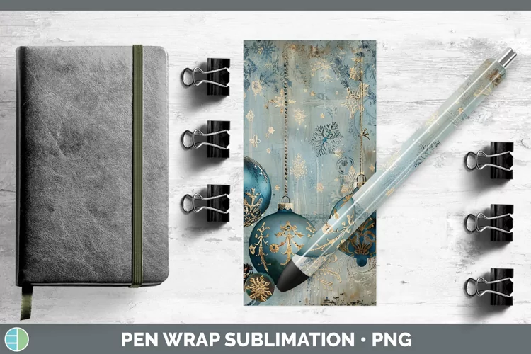 Vintage Blue Christmas Ornaments Pen Wrap Sublimation Pen De