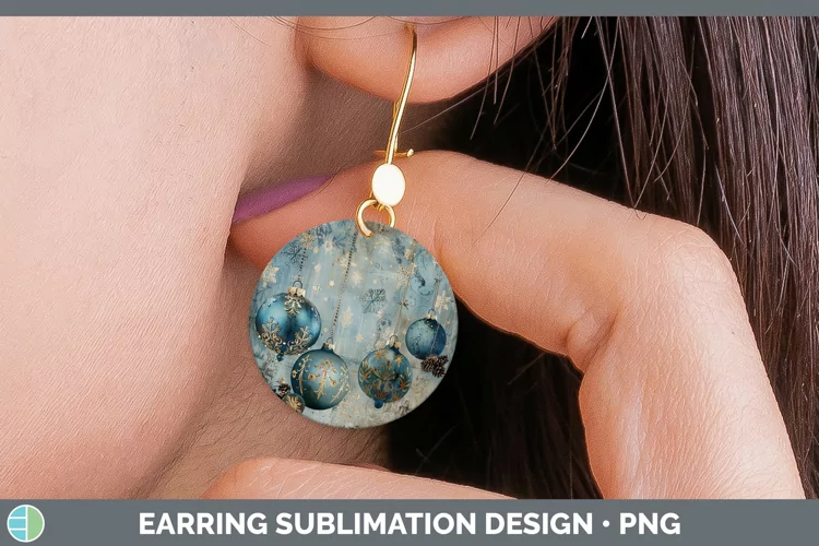 Vintage Blue Christmas Ornaments Round Earrings Sublimation