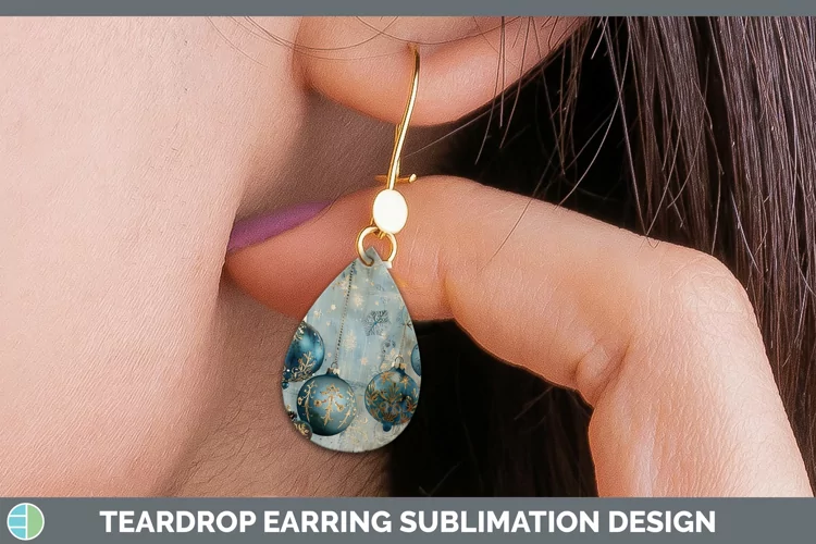 Vintage Blue Christmas Ornaments Teardrop Earrings Sublimati