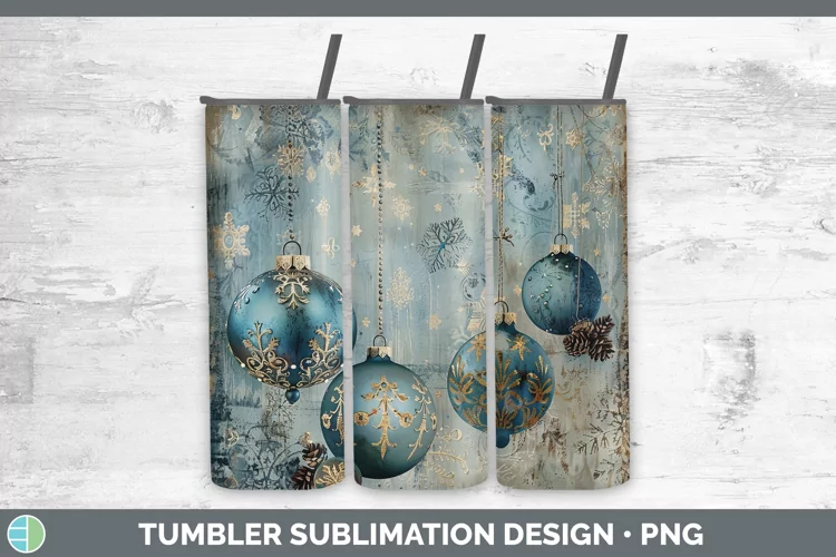 Vintage Blue Christmas Ornaments Tumbler Sublimation 20 oz S