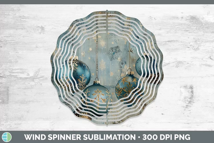 Vintage Blue Christmas Ornaments Wind Spinner Sublimation Sp