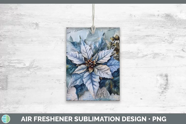 Vintage Blue Christmas Poinsettia Air Freshener Sublimation
