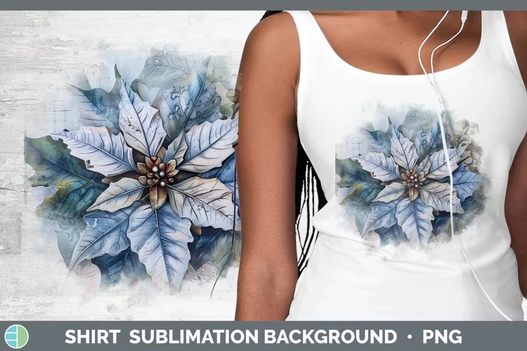 Vintage Blue Christmas Poinsettia Shirt Sublimation Sublimat