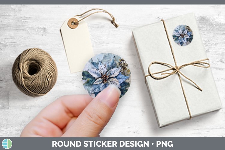 Vintage Blue Christmas Poinsettia Stickers | Round Labels De