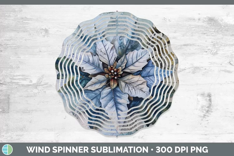 Vintage Blue Christmas Poinsettia Wind Spinner Sublimation S