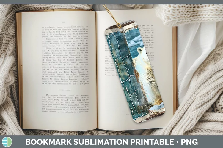 Vintage Blue Christmas Polar Bear Bookmark Sublimation Print