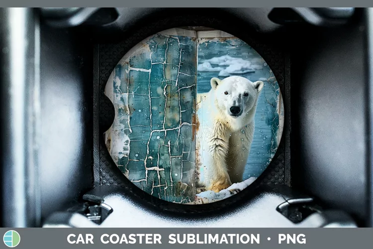 Vintage Blue Christmas Polar Bear Car Coaster Sublimation D