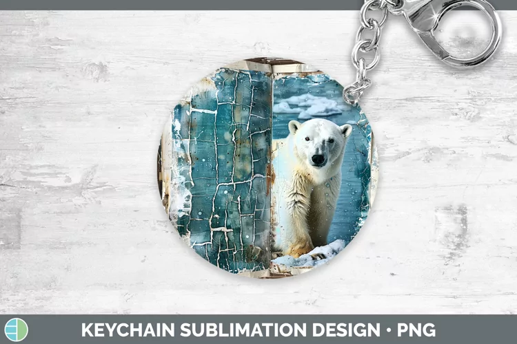 Vintage Blue Christmas Polar Bear Keychain Sublimation Keyri