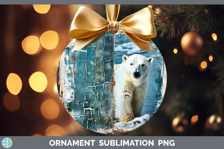 Vintage Blue Christmas Polar Bear Ornament Sublimation Baubl