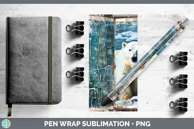 Vintage Blue Christmas Polar Bear Pen Wrap Sublimation Pen D