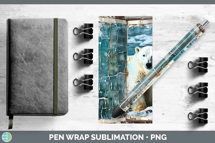 Vintage Blue Christmas Polar Bear Pen Wrap Sublimation Pen D