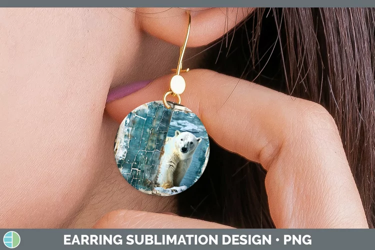 Vintage Blue Christmas Polar Bear Round Earrings Sublimation