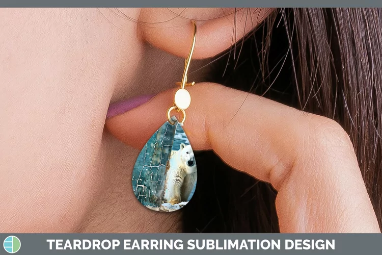 Vintage Blue Christmas Polar Bear Teardrop Earrings Sublimat