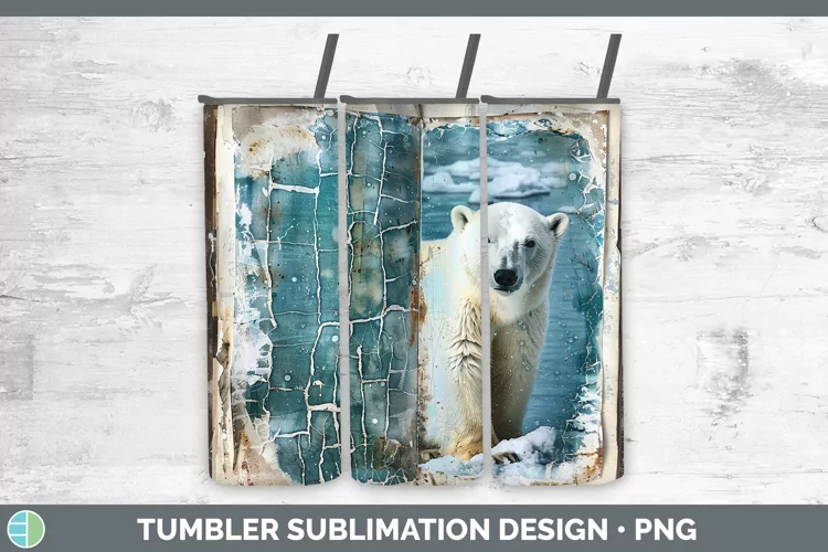 Vintage Blue Christmas Polar Bear Tumbler Sublimation 20 oz