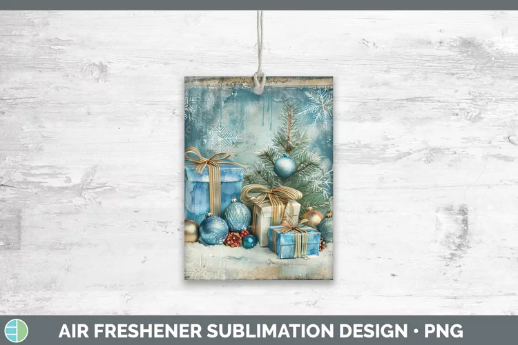Vintage Blue Christmas Presents Air Freshener Sublimation Ca