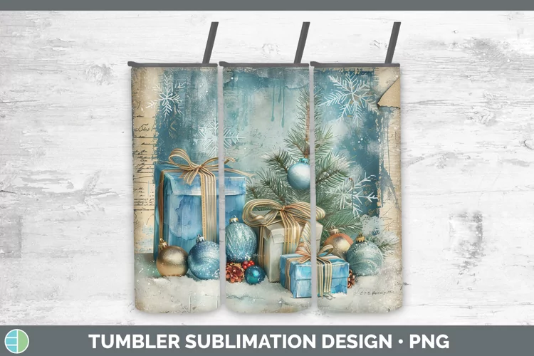 Vintage Blue Christmas Presents Tumbler Sublimation 20 oz Sk