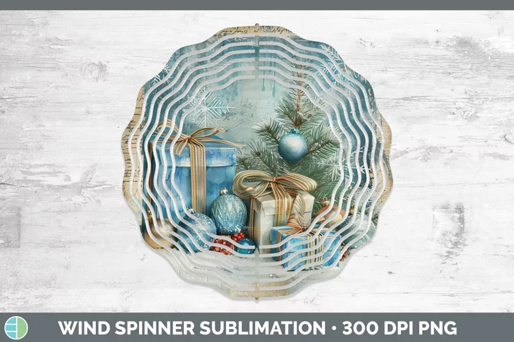 Vintage Blue Christmas Presents Wind Spinner Sublimation Spi
