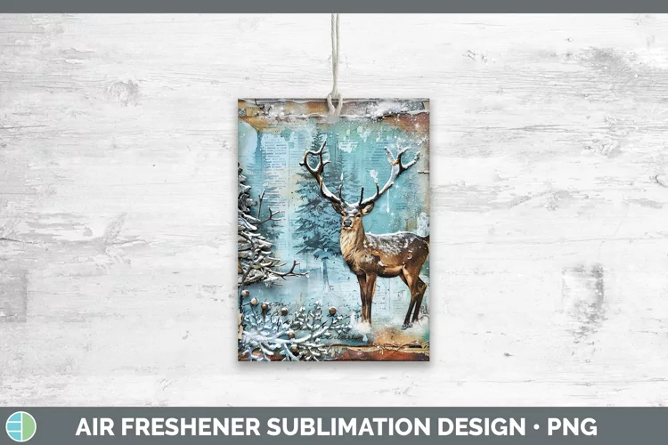 Vintage Blue Christmas Reindeer Air Freshener Sublimation Ca
