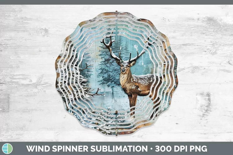 Vintage Blue Christmas Reindeer Wind Spinner Sublimation Spi