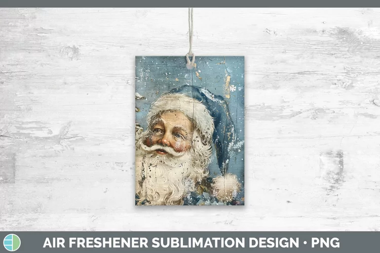 Vintage Blue Christmas Santa Air Freshener Sublimation Car F