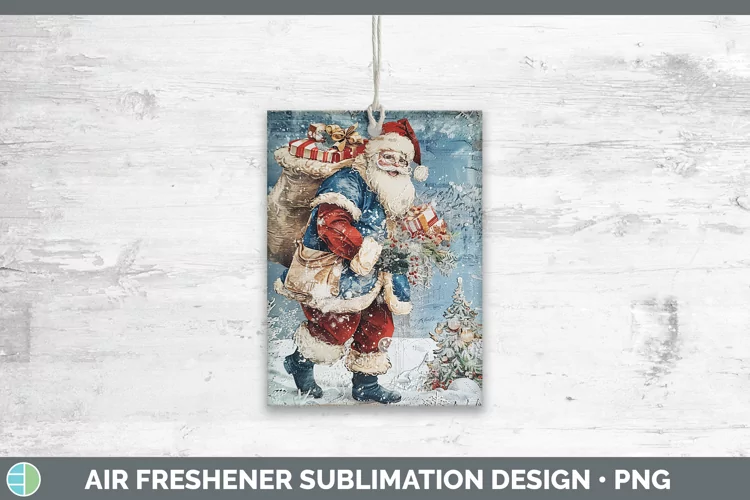 Vintage Blue Christmas Santa Gifts Air Freshener Sublimation
