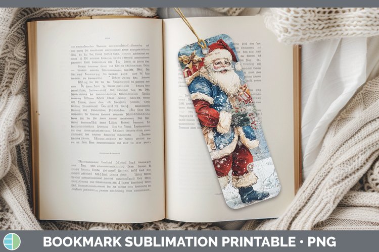 Vintage Blue Christmas Santa Gifts Bookmark Sublimation Prin