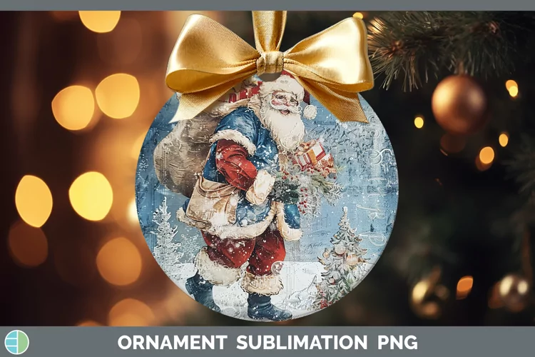 Vintage Blue Christmas Santa Gifts Ornament Sublimation Baub