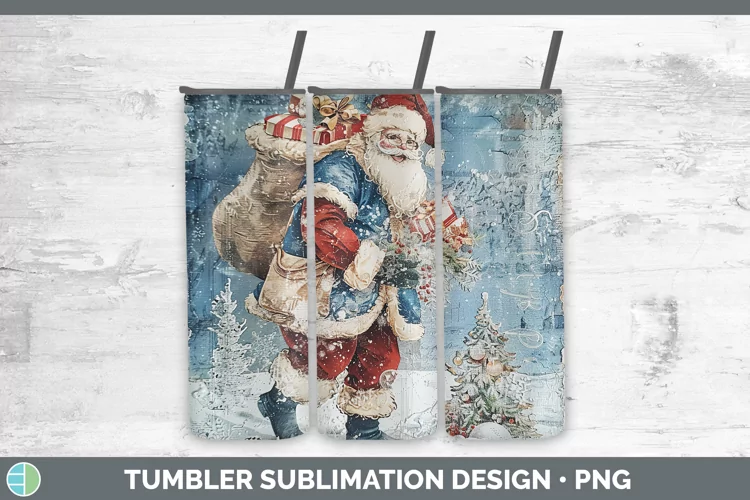 Vintage Blue Christmas Santa Gifts Tumbler Sublimation 20 oz