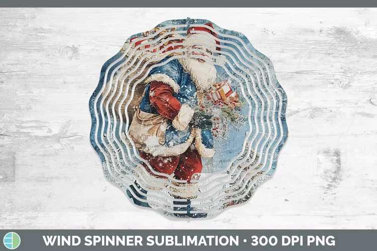 Vintage Blue Christmas Santa Gifts Wind Spinner Sublimation