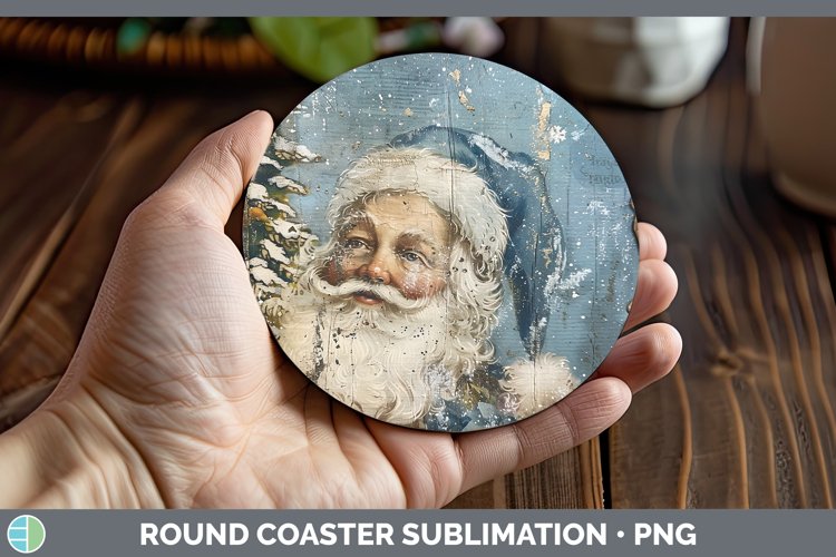 GorgeousVintage Blue Christmas Round Coaster design.