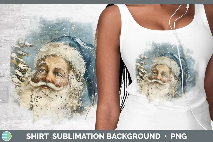Vintage Blue Christmas Santa Shirt Sublimation Sublimation B