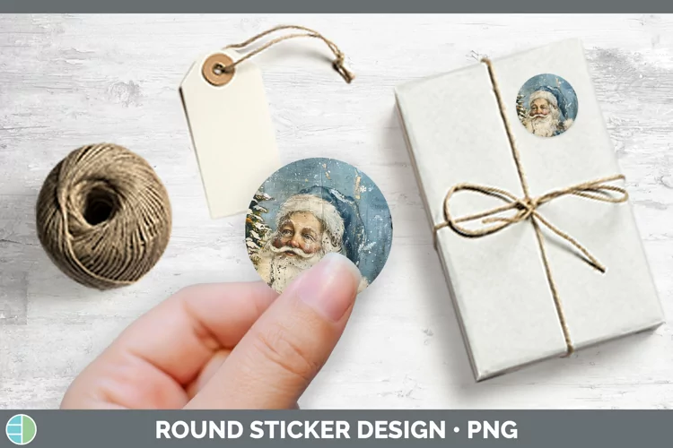 Vintage Blue Christmas Santa Stickers | Round Labels Designs