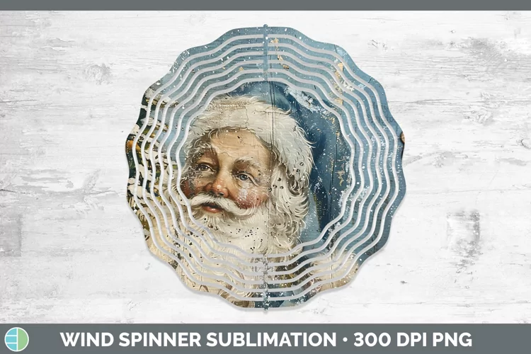 Vintage Blue Christmas Santa Wind Spinner Sublimation Spinne
