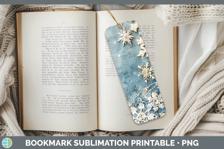 Vintage Blue Christmas Snowflakes Bookmark Sublimation Print