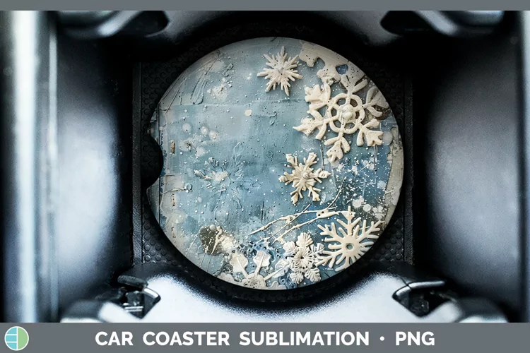 Vintage Blue Christmas Snowflakes Car Coaster Sublimation D