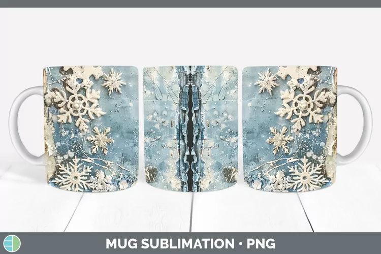 Vintage Blue Christmas Snowflakes Mug Wrap Sublimation Coffe