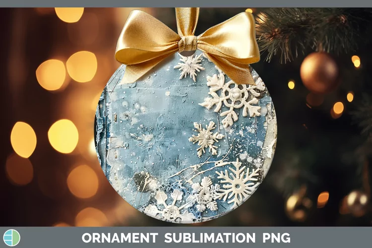Vintage Blue Christmas Snowflakes Ornament Sublimation Baubl