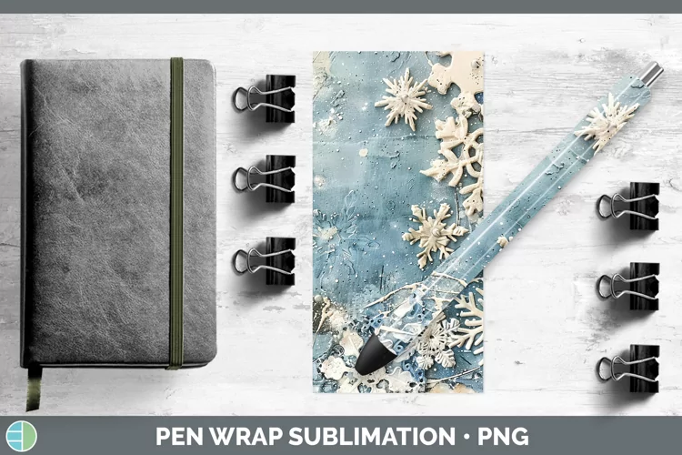 Vintage Blue Christmas Snowflakes Pen Wrap Sublimation Pen D